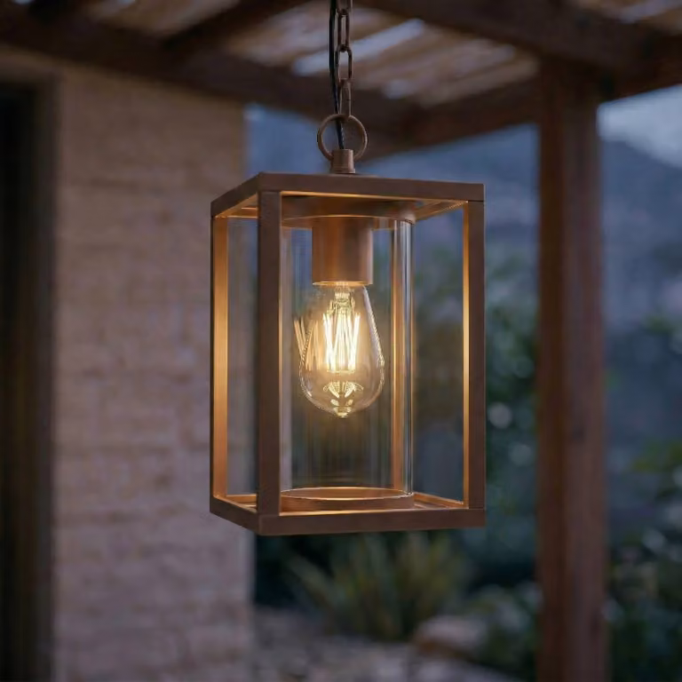 Lucande Lampada a sospensione da esterno Ferda, marrone, IP44, vetro, E27 Ferda Lucande, dimmerabile, Marrone / Ruggine, Alluminio, Moderno