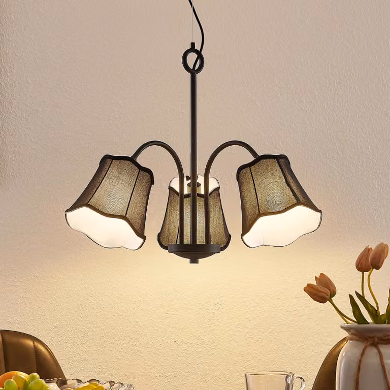 Lampada a sospensione Binta Lucande, dimmerabile, Nero, Soggiorno / Sala da pranzo, Tessuto / Stoffa / Seta, Vintage, Lampada a sospensione