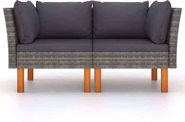 Set di 2 poltrone angolari in polyrattan e legno di eucalipto oliato, colore antracite, design moderno per giardino – 1