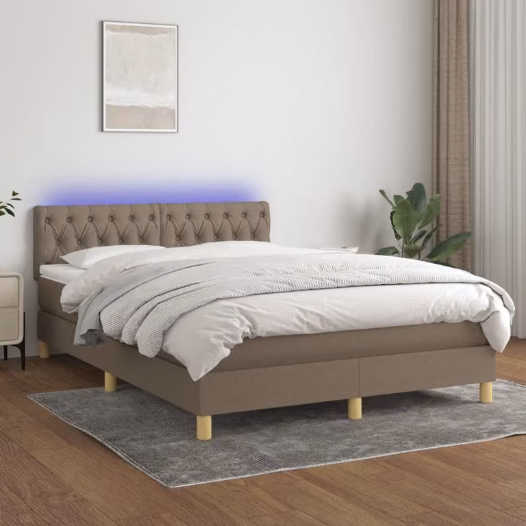 Maison Exclusive - Letto a Molle con Materasso e LED Tortora 140x200 cm in Tessuto