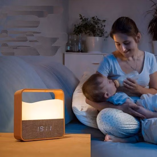 Regolatore di intensità luminosa, lampada da comodino con finitura effetto legno, telecomando, 8 livelli di intensità luminosa
