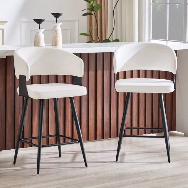 Set di 2 sgabelli da cucina con schienale Minimal in similpelle bianca e struttura in metallo, design moderno