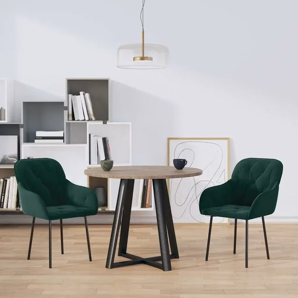 Set di 2 sedie da pranzo moderne in velluto verde con braccioli e struttura in metallo – 2