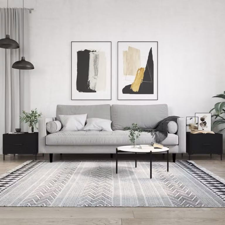 Set di 2 tavolini da salotto vidaXL neri in legno e metallo, design moderno, L/P/H: 50 x 50 x 40 cm
