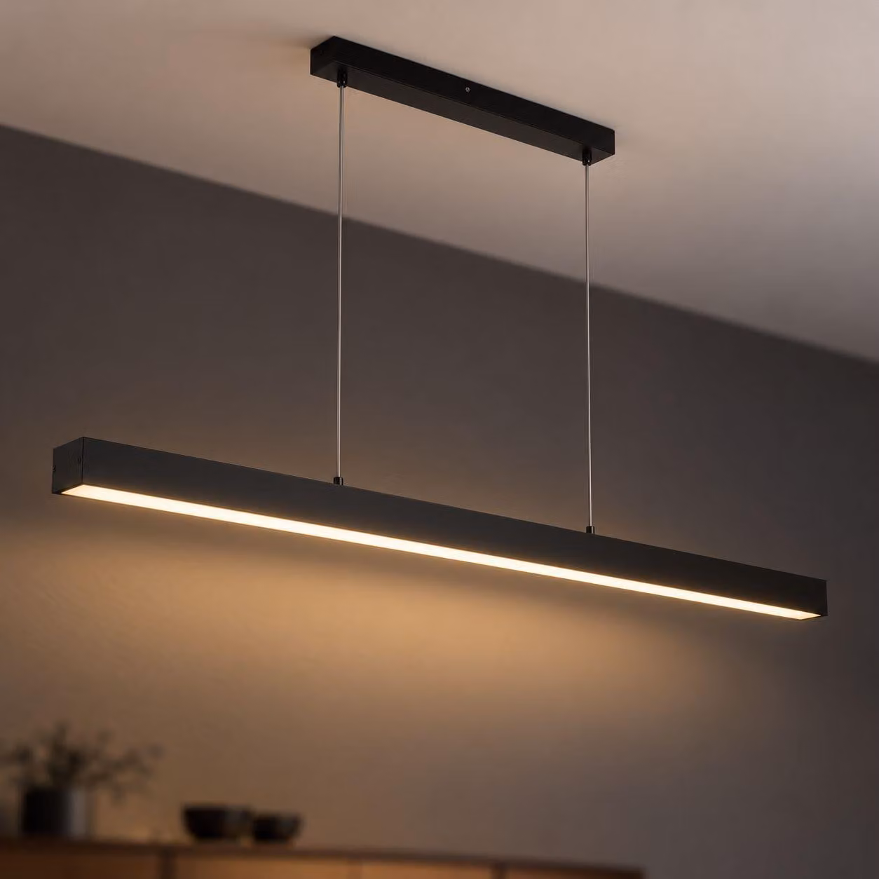 Lampada a sospensione a LED in metallo lunga 100 cm nera dimmerabile 2700 K bianco caldo Luce a sospensione moderna Luce a sospensione sala da pranzo
