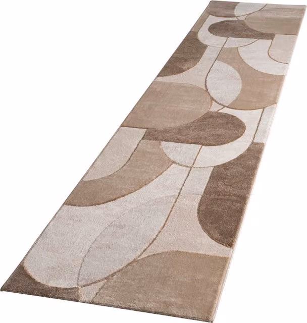 Tappeto Tiana beige con effetto alto-basso, design geometrico moderno, L: 80 cm, P: 300 cm – 1