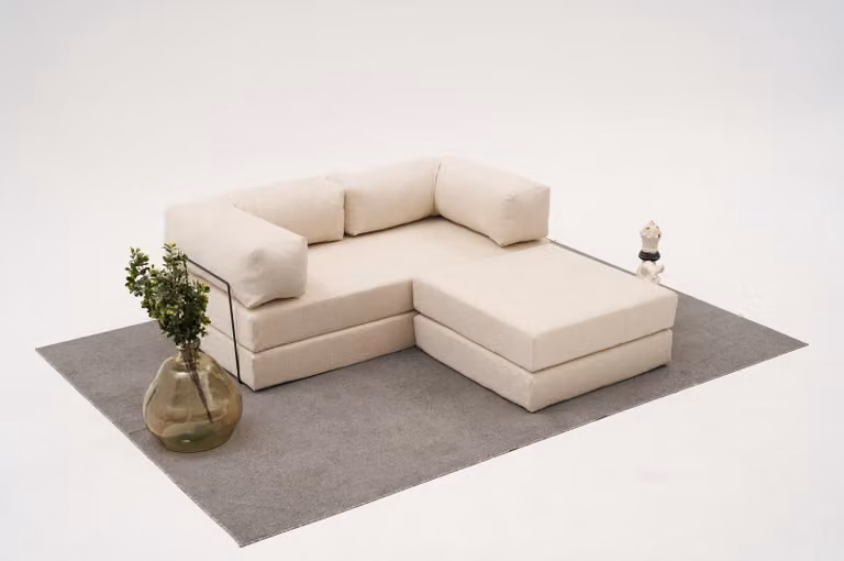 Hanah Home, Comfort Mini - Cream, divano angolare, crema, 100% CHENILLE, 190 x 95 x 75 cm