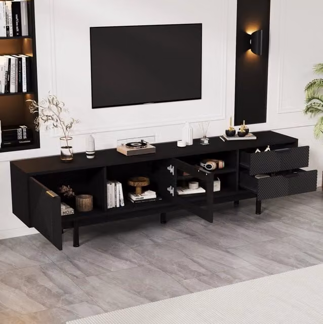 Mobile TV 200x40x50;5 cm con 2 ante e 2 cassetti; nero