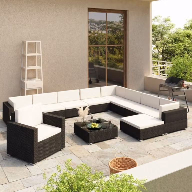 Maison Exclusive - Set da giardino 12 pezzi con cuscini in polyrattan nero
