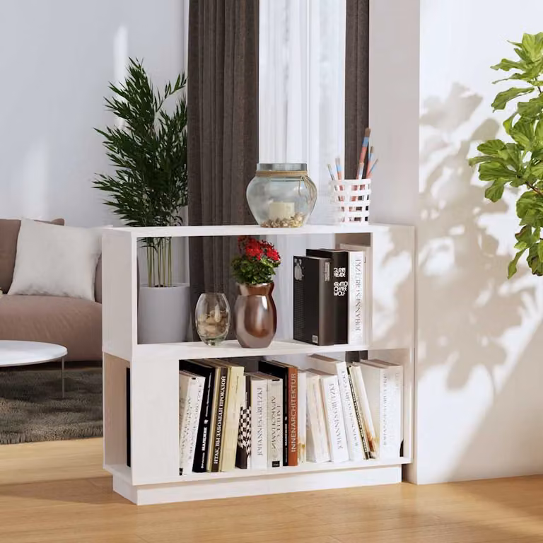 Libreria divisorio vidaXL in legno massello di pino bianco stile rustico L 80 cm, P 25 cm, H 70 cm
