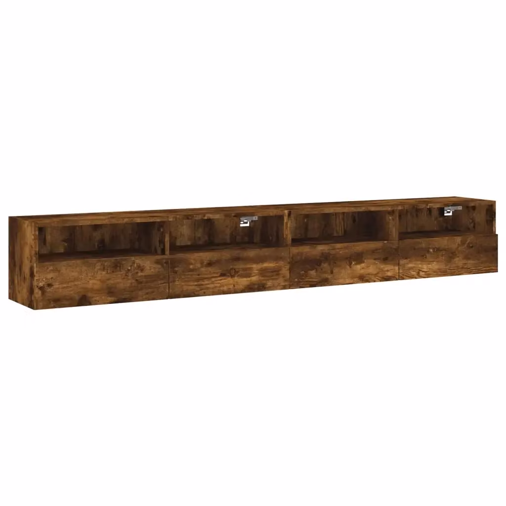 Set di 2 mobili TV da parete vidaXL in legno multistrato color rovere fumo, L 100 x P 30 x H 30 cm – 2