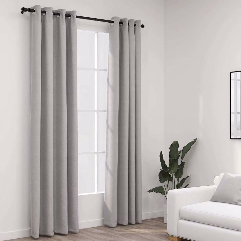 Set di 2 tende oscuranti vidaXL con effetto lino e occhielli, Grigio, L: 140 cm, H: 225 cm