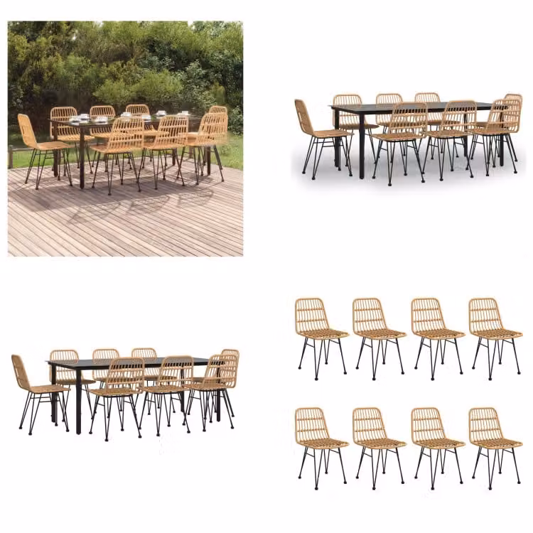 vidaXL 9 pezzi set da pranzo da giardino in rattan - set da pranzo da giardino - set da pranzo da terrazza - set da pranzo da esterno