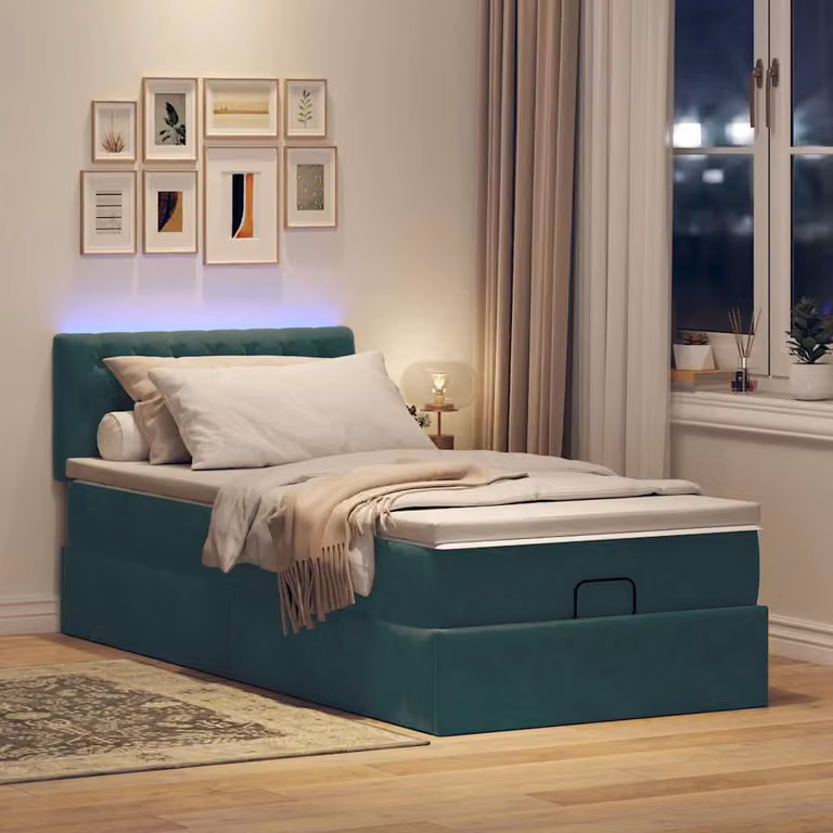 Maison Exclusive - Letto ottomano con materasso e LED verde scuro 90x200 cm velluto
