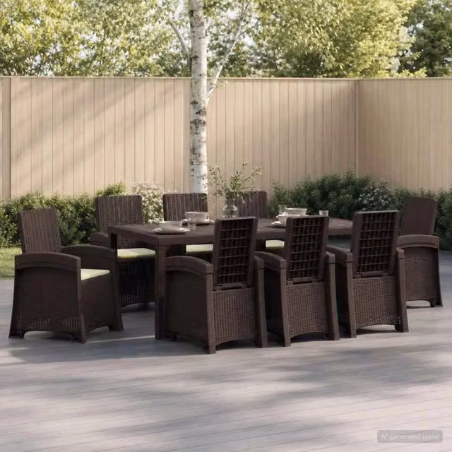 Set da pranzo da giardino moderno vidaXL in polyrattan marrone e beige per 9 persone – 1