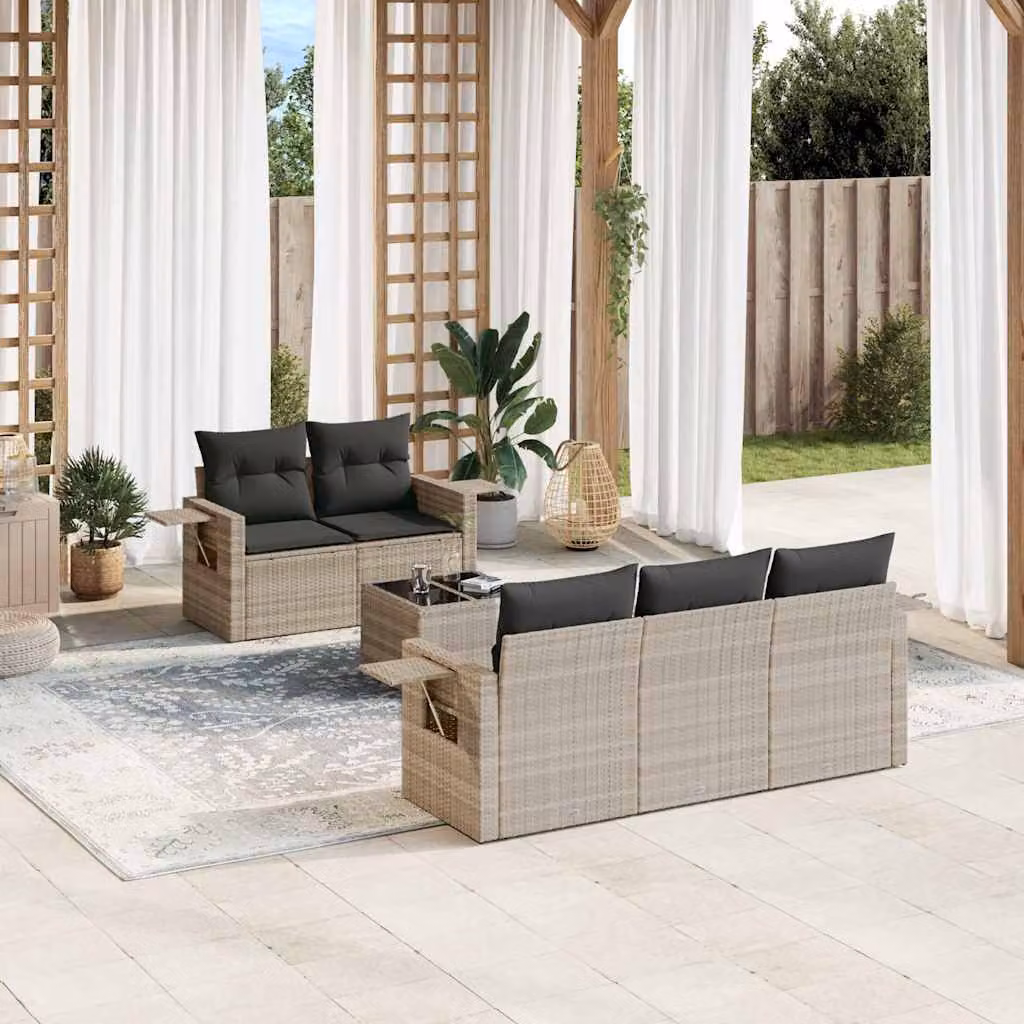 vidaXL Set Divano da Giardino a L 6pz in Polyrattan Grigio con Cuscini e Tavolino da Caffè – 1