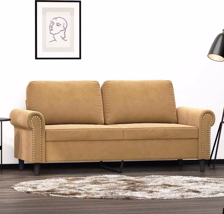 Divano esclusivo, due posti, color marrone, 140 cm, in velluto
