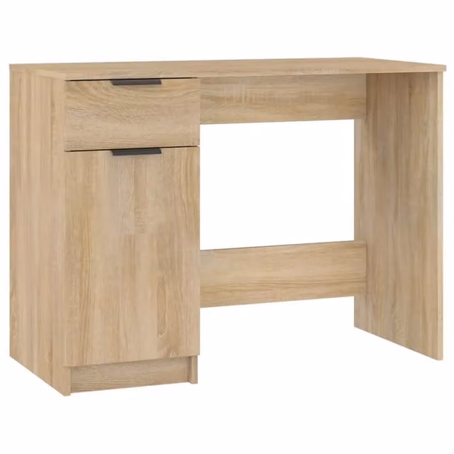 Scrivania da ufficio minimalista in legno color rovere e beige L: 100 cm, P: 50 cm, H: 75 cm