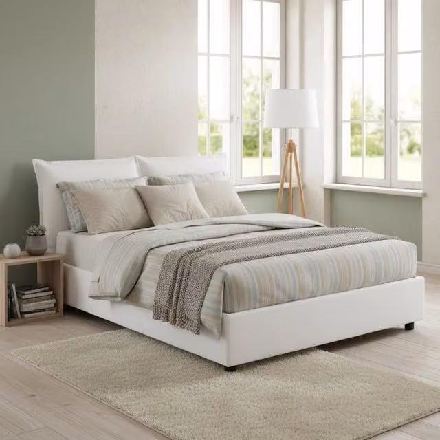 Letto matrimoniale contenitore Annica Talamo Italia con materasso incluso, rivestimento in tessuto bianco, L/P/H: 140 x 200 x 155 cm