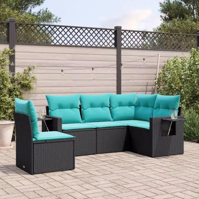 Set Divani da Giardino 5 pz con Cuscini Nero in Polyrattan 3220166