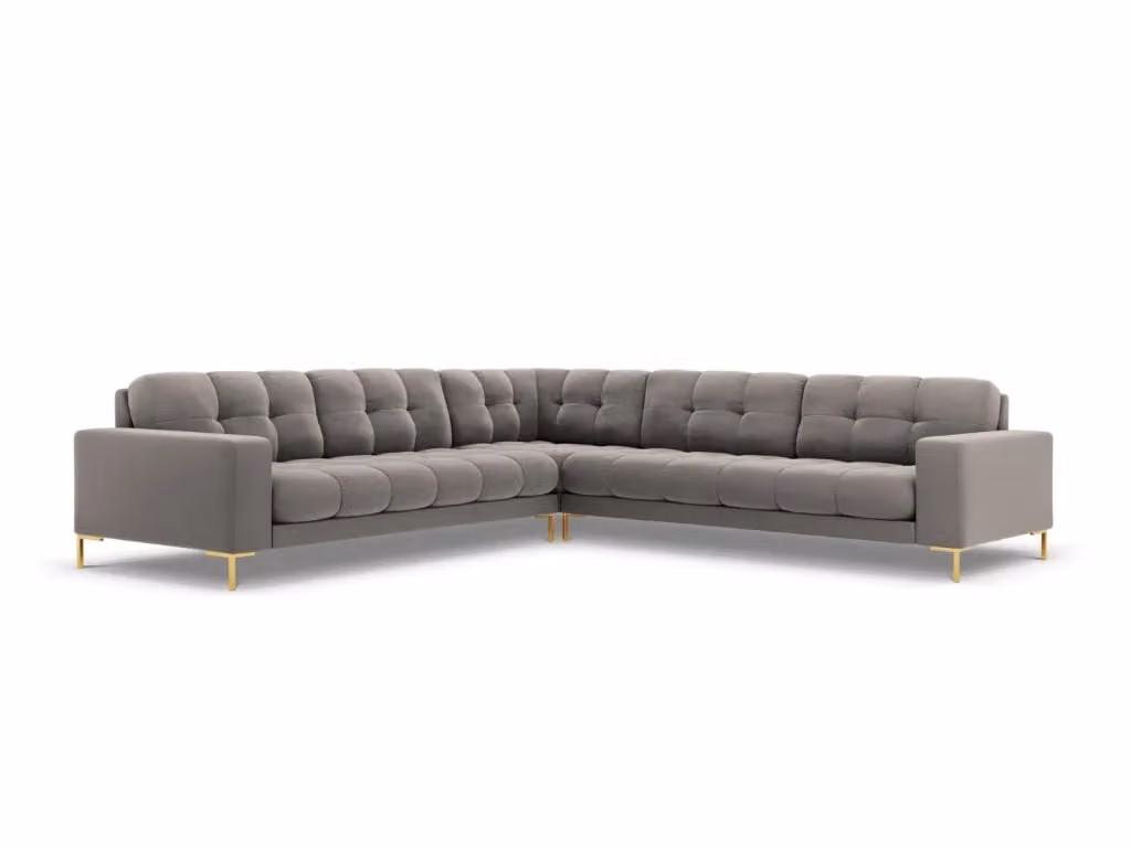 Divano angolare reversibile Bali Cosmopolitan Design in velluto grigio con dettagli oro, 6 posti, L 256 x P 93 x H 75 cm – 2