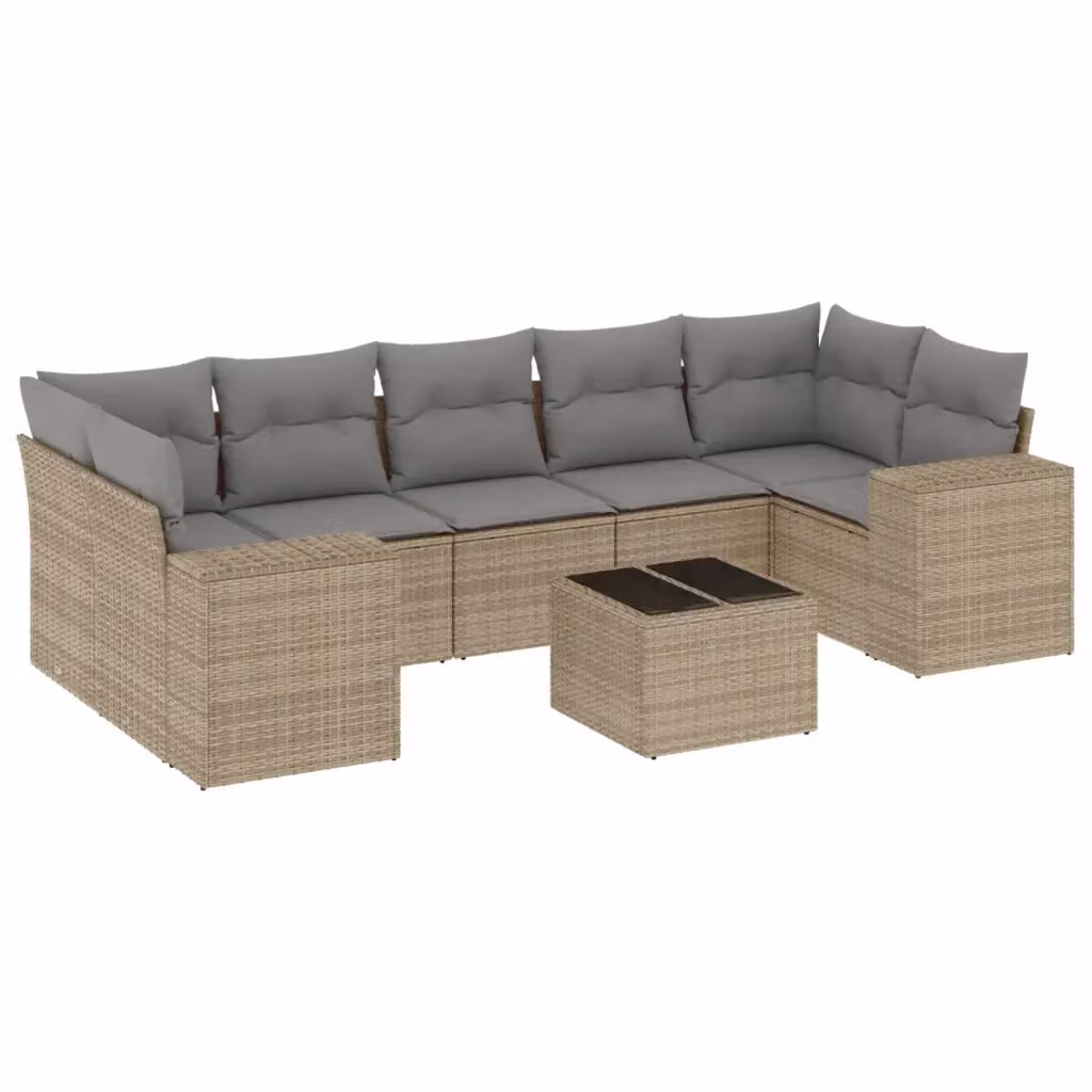 vidaXL Set Divano da Giardino 8 pz a L in Polyrattan con Cuscini Beige e Tavolino da Esterno – 2