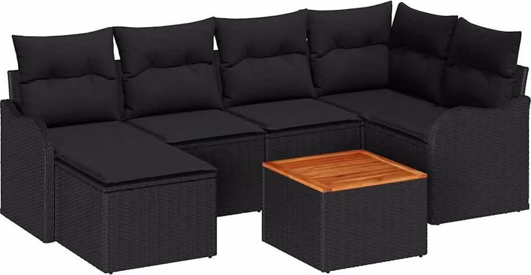 Set Divano da Giardino con archiviazione 7 pcs Nero polyrattan