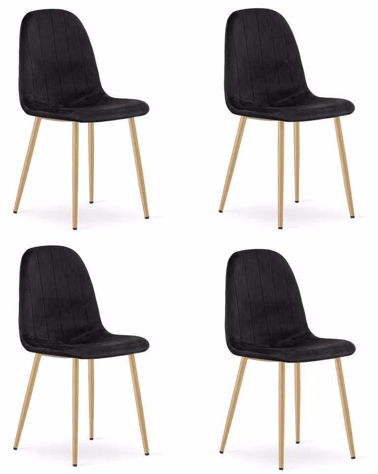Sedia - Leobert - Padva - Velluto nero/gambe in rovere - 44,5 x 53 x 87 cm - Set da 4