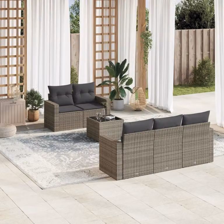 Maison Exclusive - Set Divano da Giardino 6 pz con Cuscini Grigio in Polyrattan