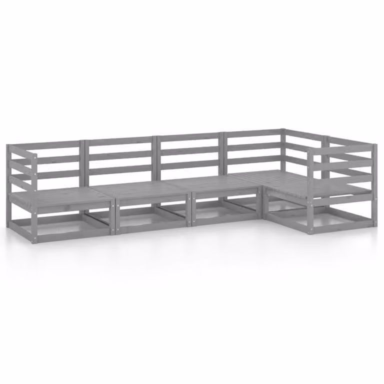 Set Divani da Giardino 5 pz Grigio in Legno Massello di Pino