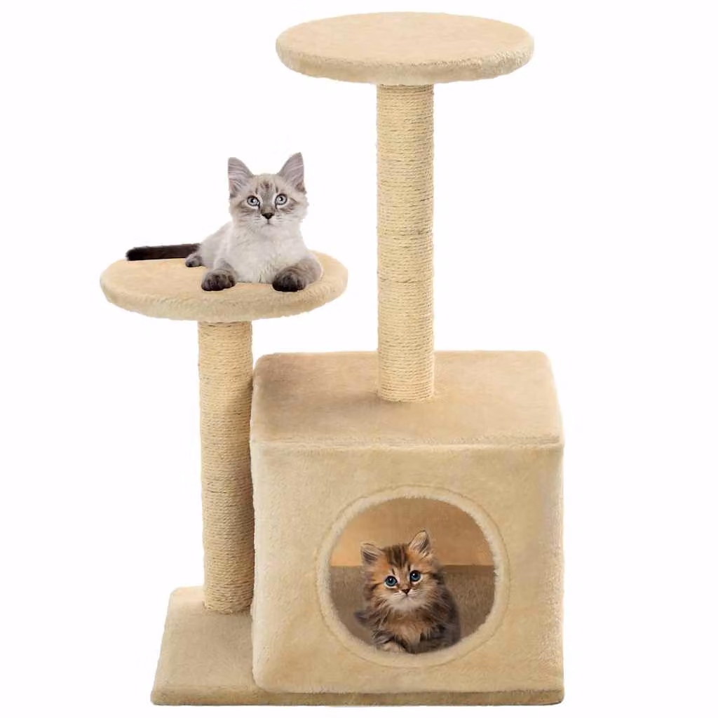 vidaXL Albero per Gatti con Pali Tiragraffi in Sisal Beige Altezza: 60 cm