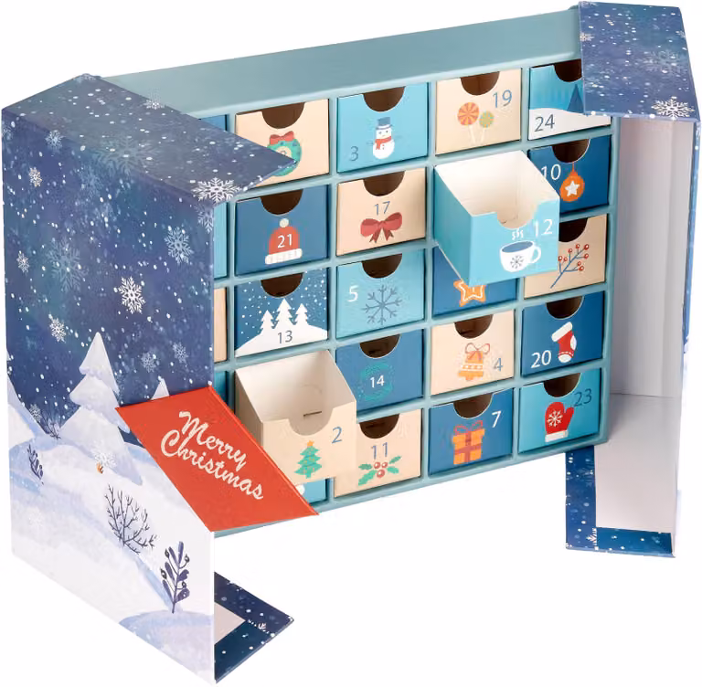 Calendario dell'Avvento BruBaker da riempire: calendario di Natale fai-da-te con 24 scomparti per buoni regalo e dolcetti, dimensioni 27 cm, realizzato in cartone