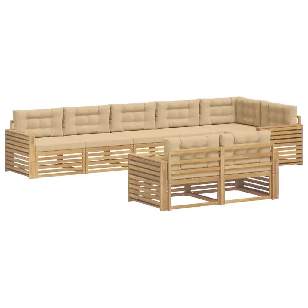 Set di divani da esterno a L vidaXL in legno di acacia con cuscini, Bianco e Beige – 2