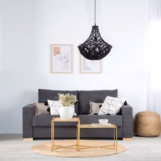 Divano letto Dastyn da 3 posti personalizzabile in tessuto grigio con struttura in legno per il tuo soggiorno