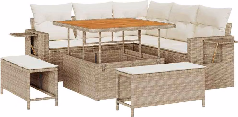 Set Divano da Giardino con cuscino 8 pcs Beige polyrattan