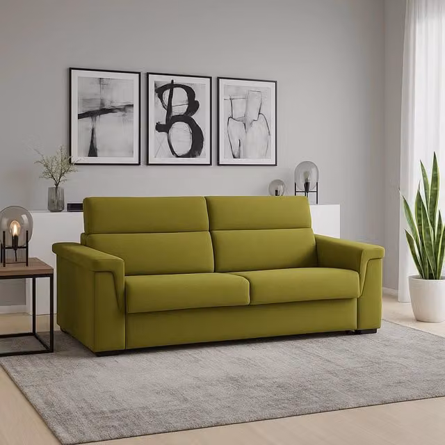 Lapio Divano Fisso 2 Posti Made in Italy con Rivestimento Sfoderabile in Tessuto Verde L: 185 cm, P: 95 cm, H: 100 cm