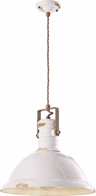 Lampadario Industrial Ferro E Ceramica Vintage Bianco 1 Luce E27 40Cm
