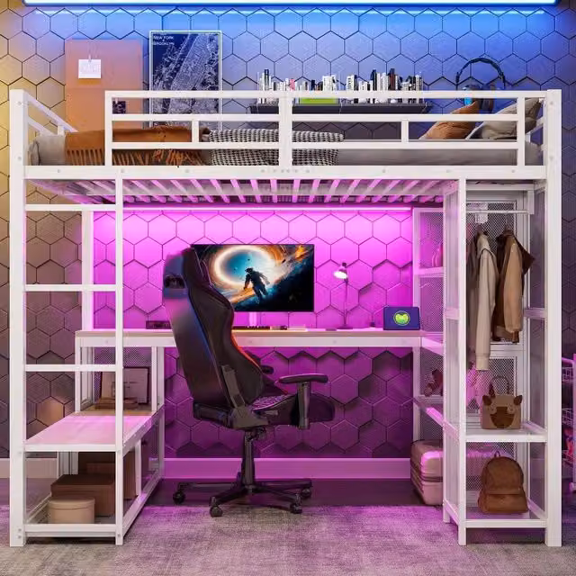 Letto a castello 140x200 - Xylo - Bianco con LED e USB