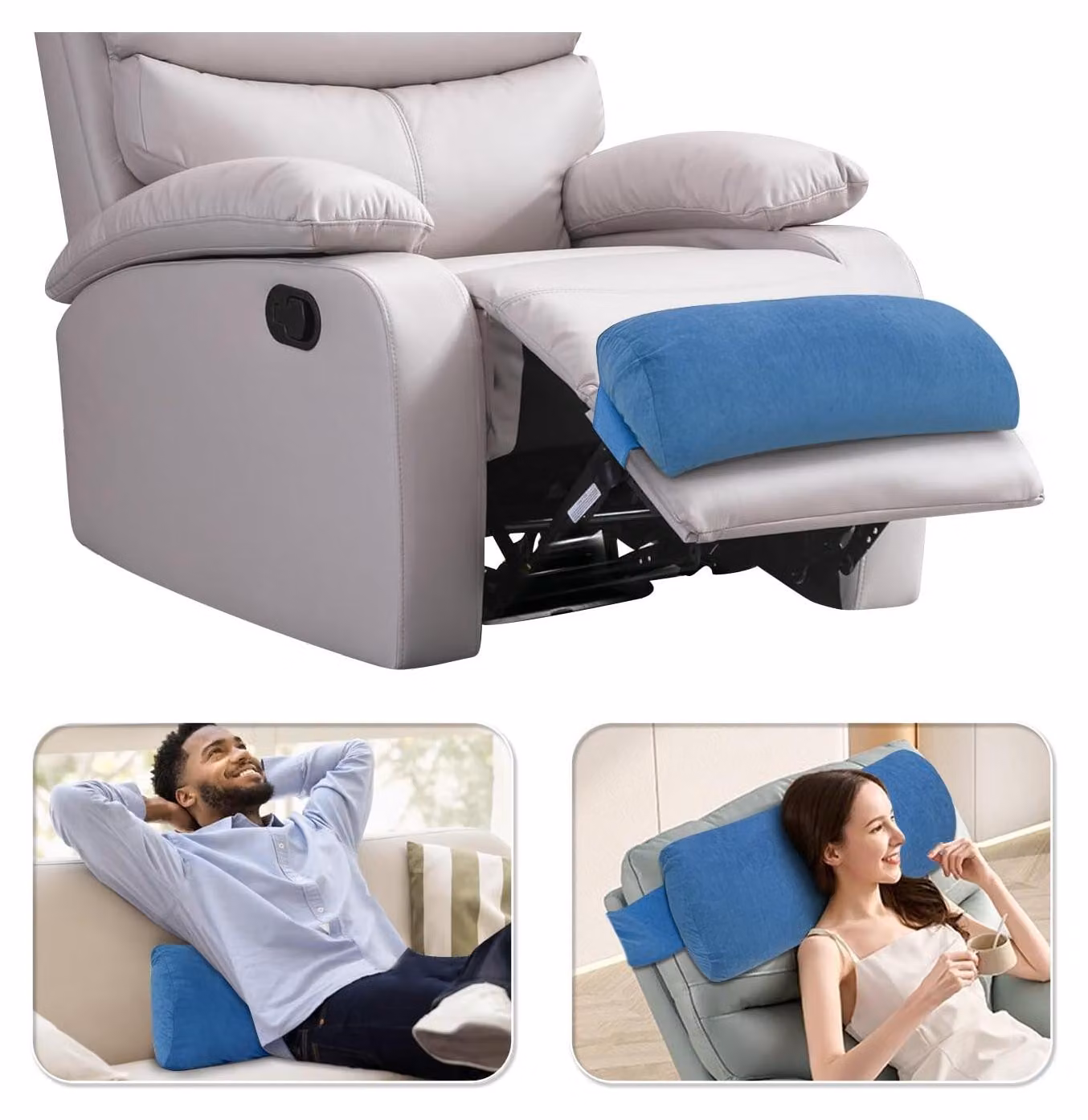 Omgoods - Cuscinetto ergonomico per poggiapiedi, ideale per poltrone e divani - Blu