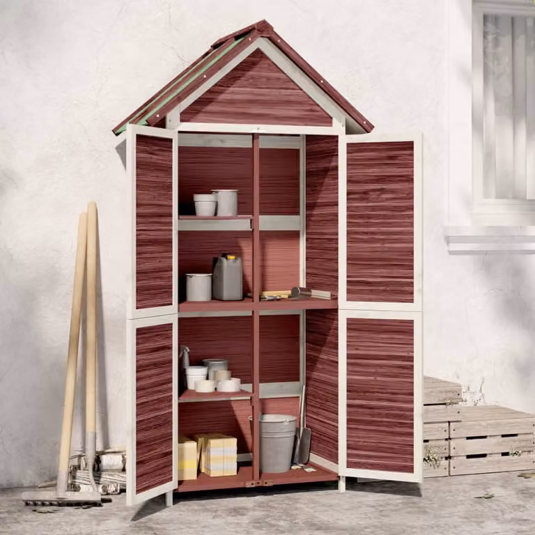 vidaXL Rimessa da Giardino Moka in Legno Massello di Pino, L: 89 cm, P: 52,5 cm, H: 175 cm