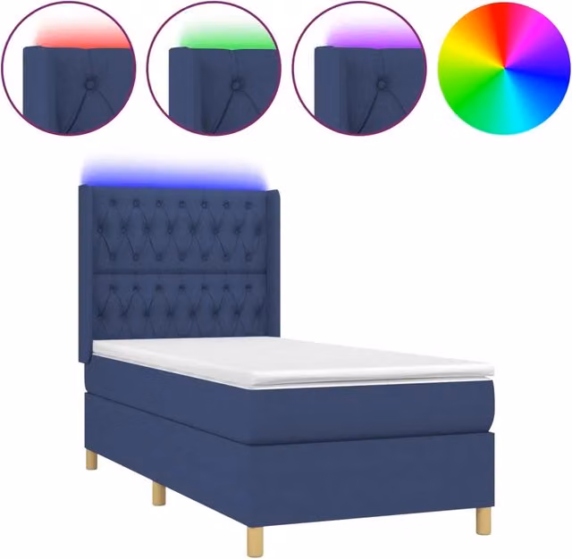 Letto singolo | Letto per adulti | Letto a Molle con Materasso e LED Blu 80x200 cm in Tessuto