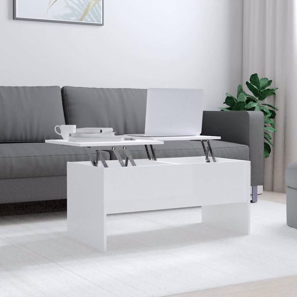 vidaXL Tavolino Moderno Bianco Lucido in Legno Multistrato e MDF L/P/H: 102 x 50,5 x 46,5 cm