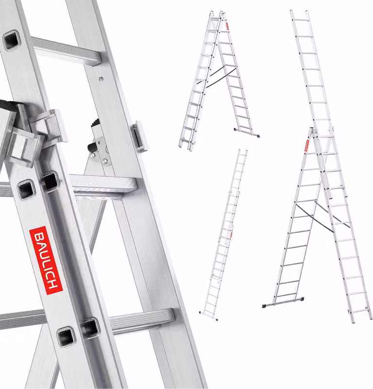 Baulich | Scala - Scala in alluminio - 3x11 gradini - Pieghevole - Portata 150 kg - Altezza di lavoro 6,55 m