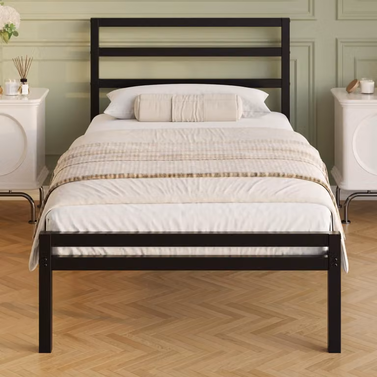 Struttura del letto in metallo, dimensioni 90x190 cm, con testiera e pediera, colore nero
