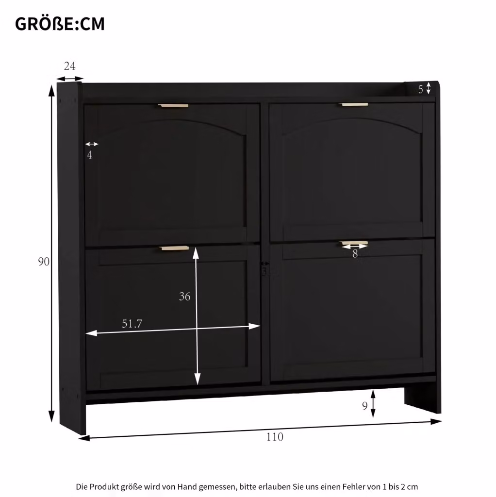 Scarpiera salvaspazio moderna nera con vani a ribalta in MDF, L: 110 cm, H: 90 cm, P: 24 cm – 2
