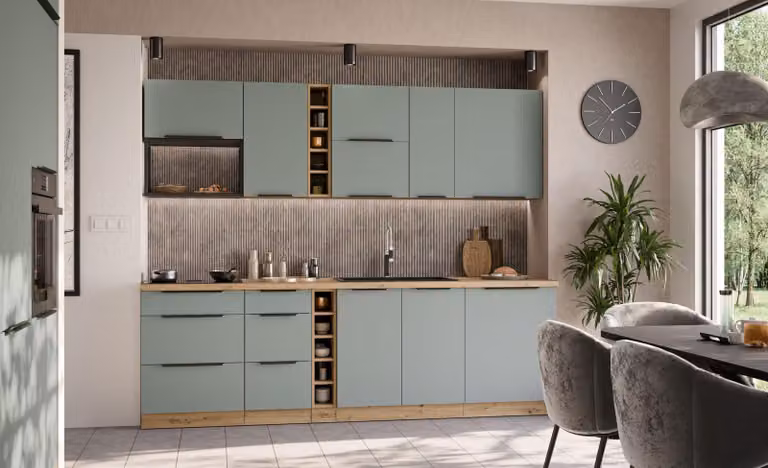 Mobile alto da cucina LUNARA - larghezza 30 cm, verde / rovere artigianale