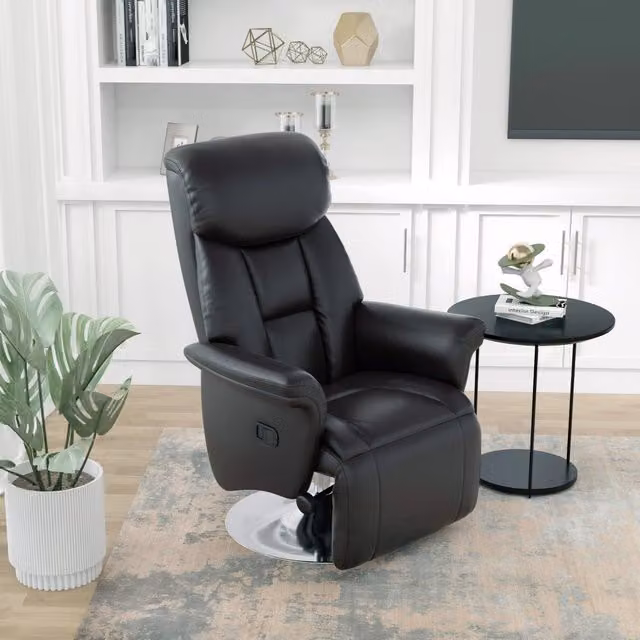 Poltrona Relax Girevole 360 REDOM in Pelle Rigenerata Nera L: 78 cm, P: 80 cm, H: 109 cm – 1