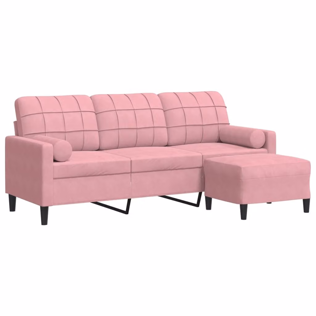 Divano a 3 Posti con Poggiapiedi rosa 180 cm in Velluto