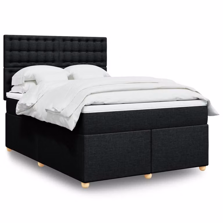 vidaXL Giroletto a Molle con Materasso Nero in Tessuto L/P/H: 160 x 200 cm