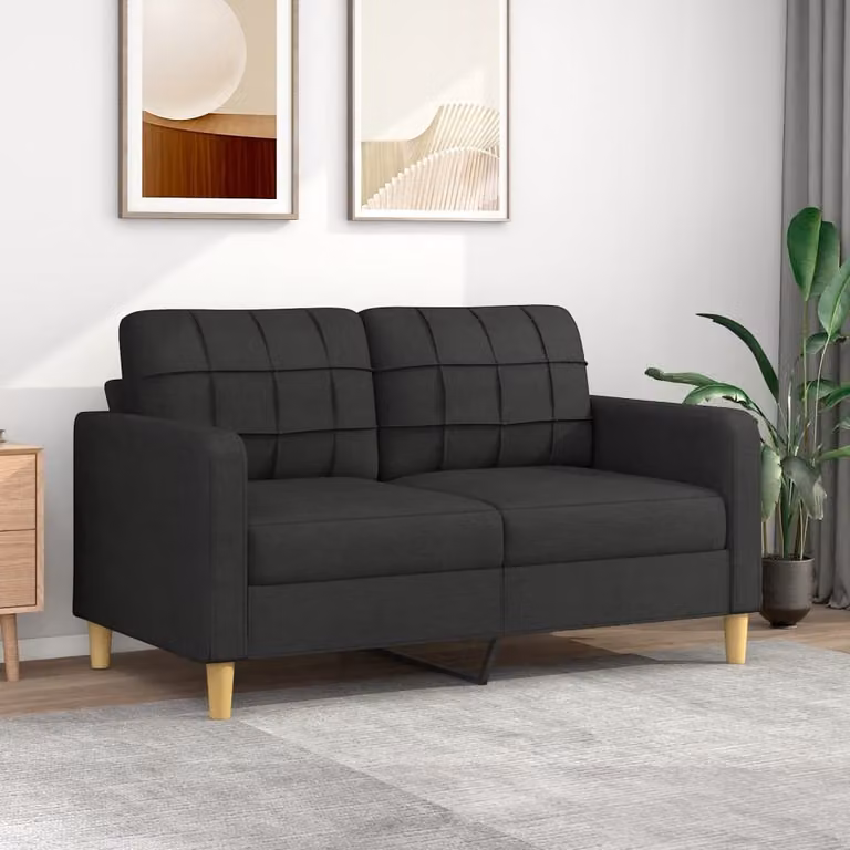 Divano esclusivo, due posti, colore nero, 140 cm, rivestito in tessuto